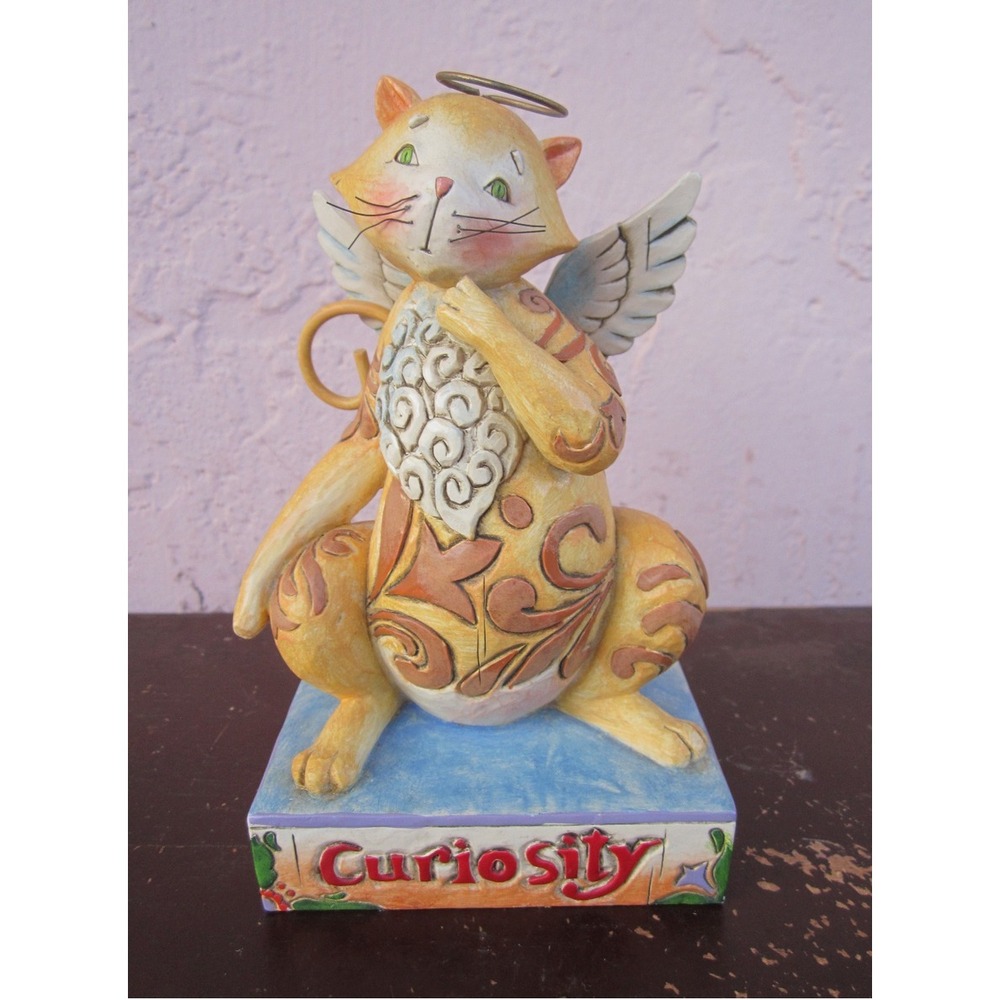 Jim Shore Heartwood Creek * CURIOSITY * Gold & Brown Angel Cat, V4006928, VGC